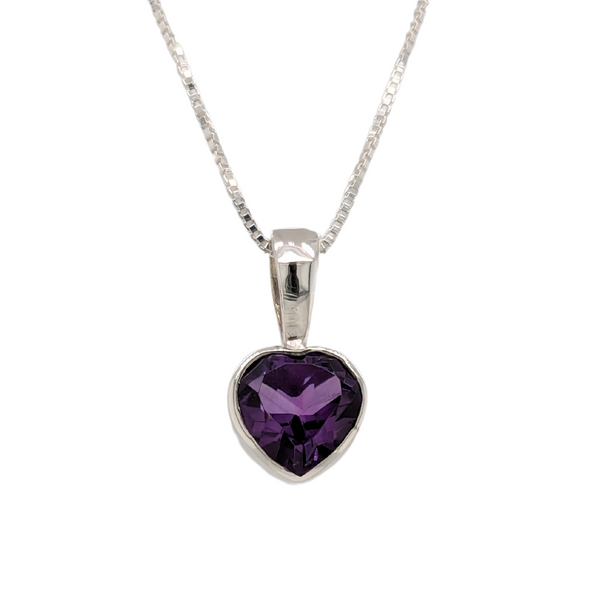 Sterling Silver Amethyst Heart Birthstone Necklace