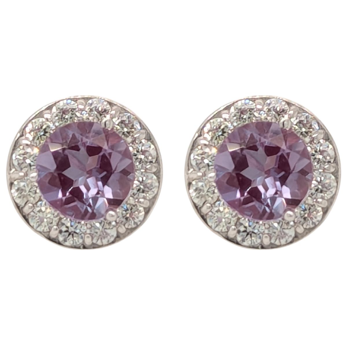 14K White Gold Created Alexandrite Diamond Halo Birthstone Earrings