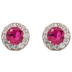 14K White Gold Ruby Diamond Halo Birthstone Earrings