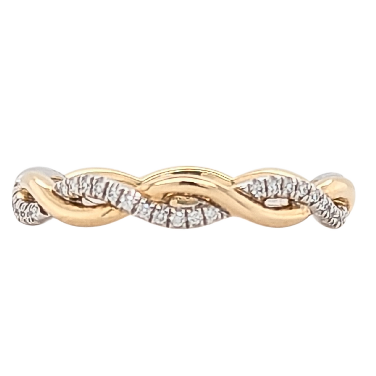 14K Two Tone Diamond Twist Stackable Ring