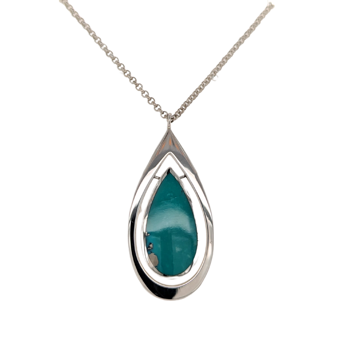 Sterling Silver Turquoise Drop Necklace with Adjustable Toggle Chain