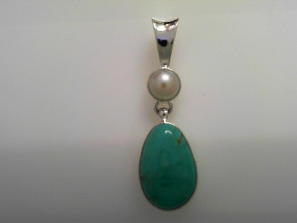 STERLING PEARL TURQUOISE PENDA