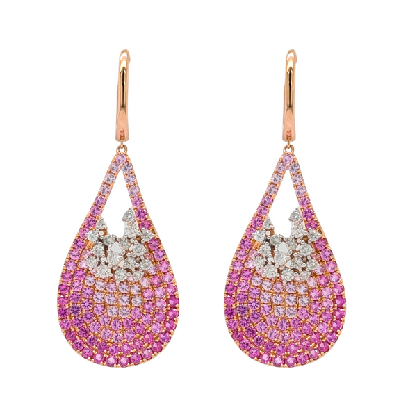 Estate: 18K Rose Gold Ombre Pink Sapphire & Diamond Dangle Earrings