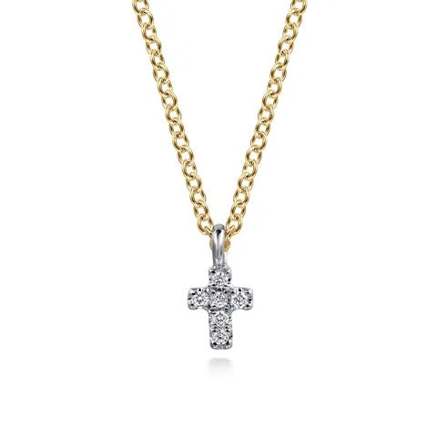 14K Two Tone Gold Chain With Cross Pendant