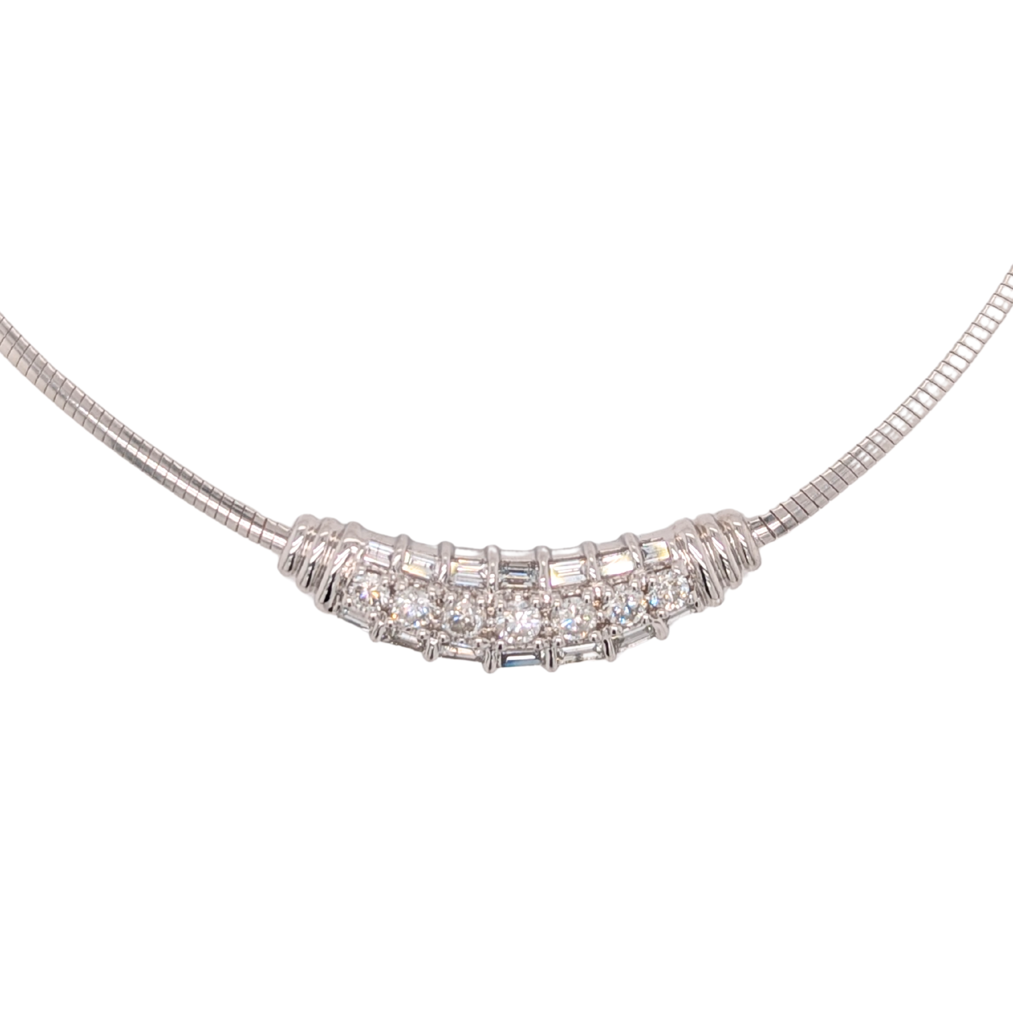 Estate:  14K White Gold Diamond Omega Necklace