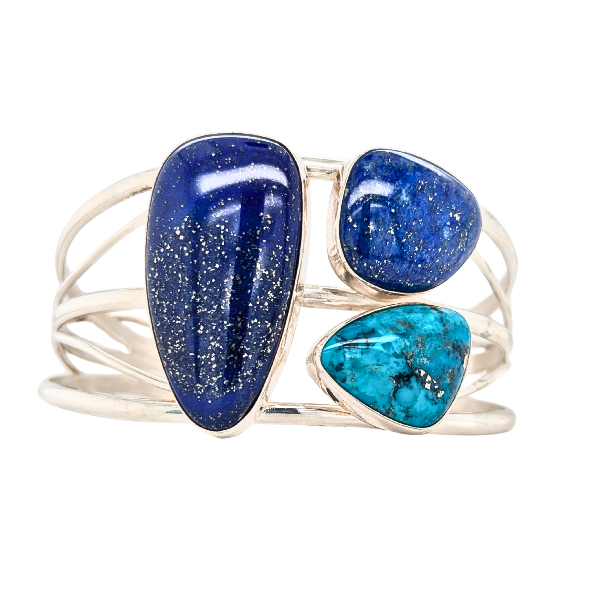 Estate Sterling Sliver Lapis and Turquoise Cuff Bracelet