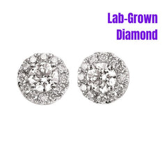 14K Gold Lab-Gown Diamond Halo Stud Earrings 2CTW