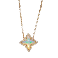 14K Yellow Gold Opal Clover Necklace with Diamonds