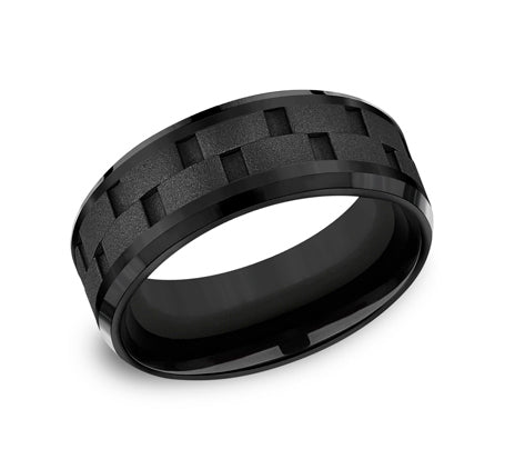 Black Titanium Men's 8MM Link Center Ring - Size 10