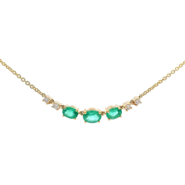 14K Triple Oval Emerald Necklace with Diamonds