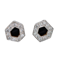 Estate: 14K Gold Onyx & Diamond Stud Earrings