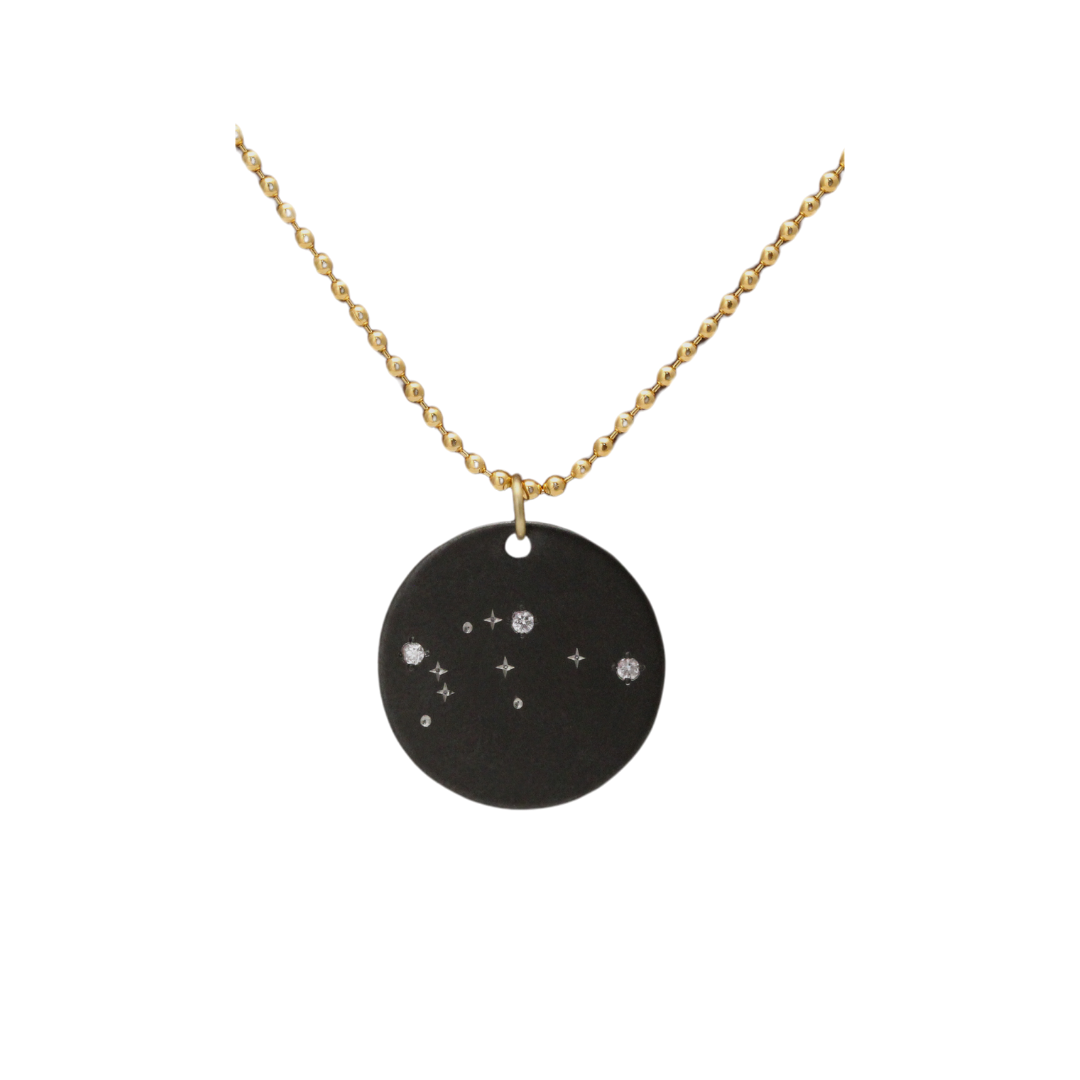 Zirconium Aquarius Zodiac Lab Grown Diamond Disc Necklace with Gold Filled Chain