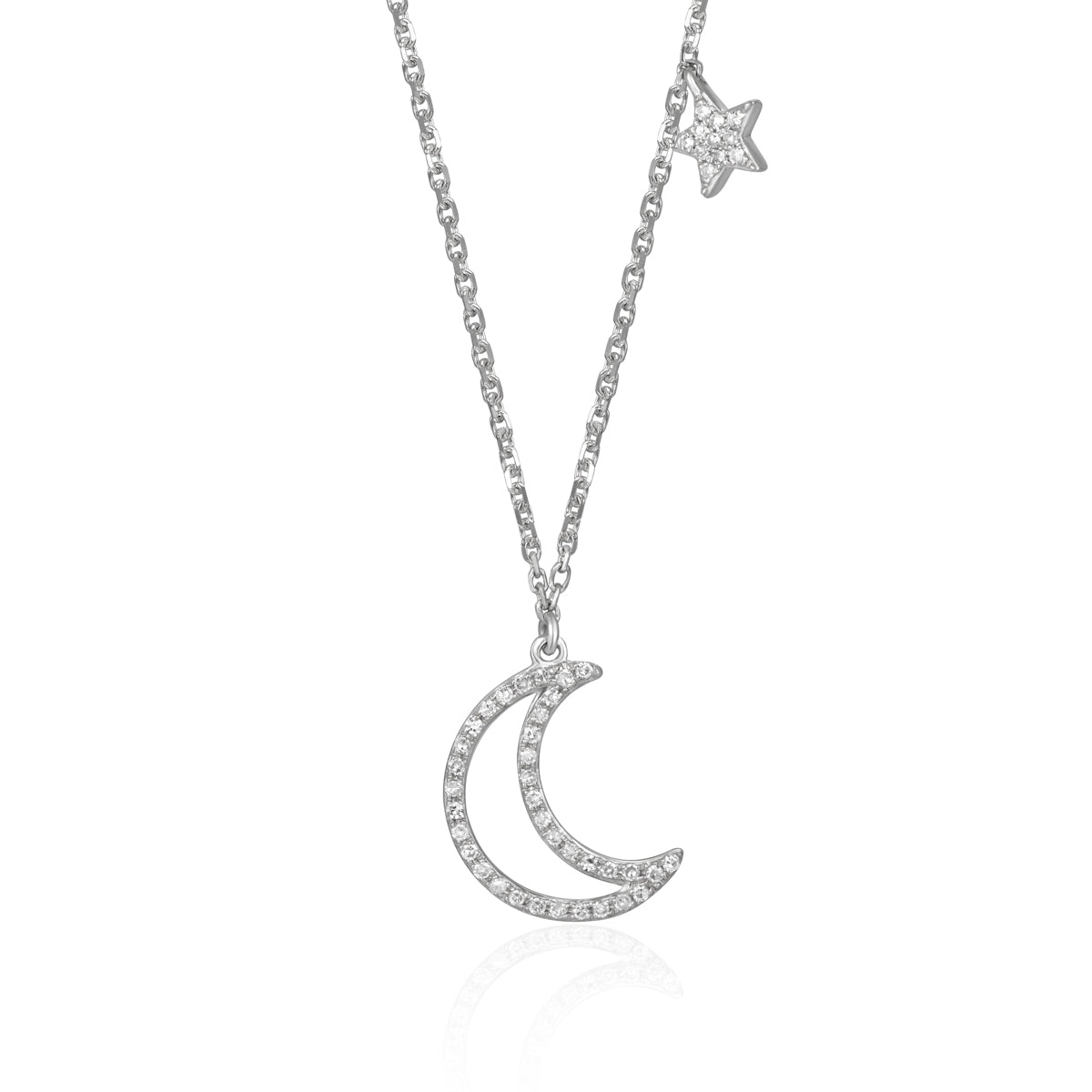 14K Crescent and Star Diamond Necklace