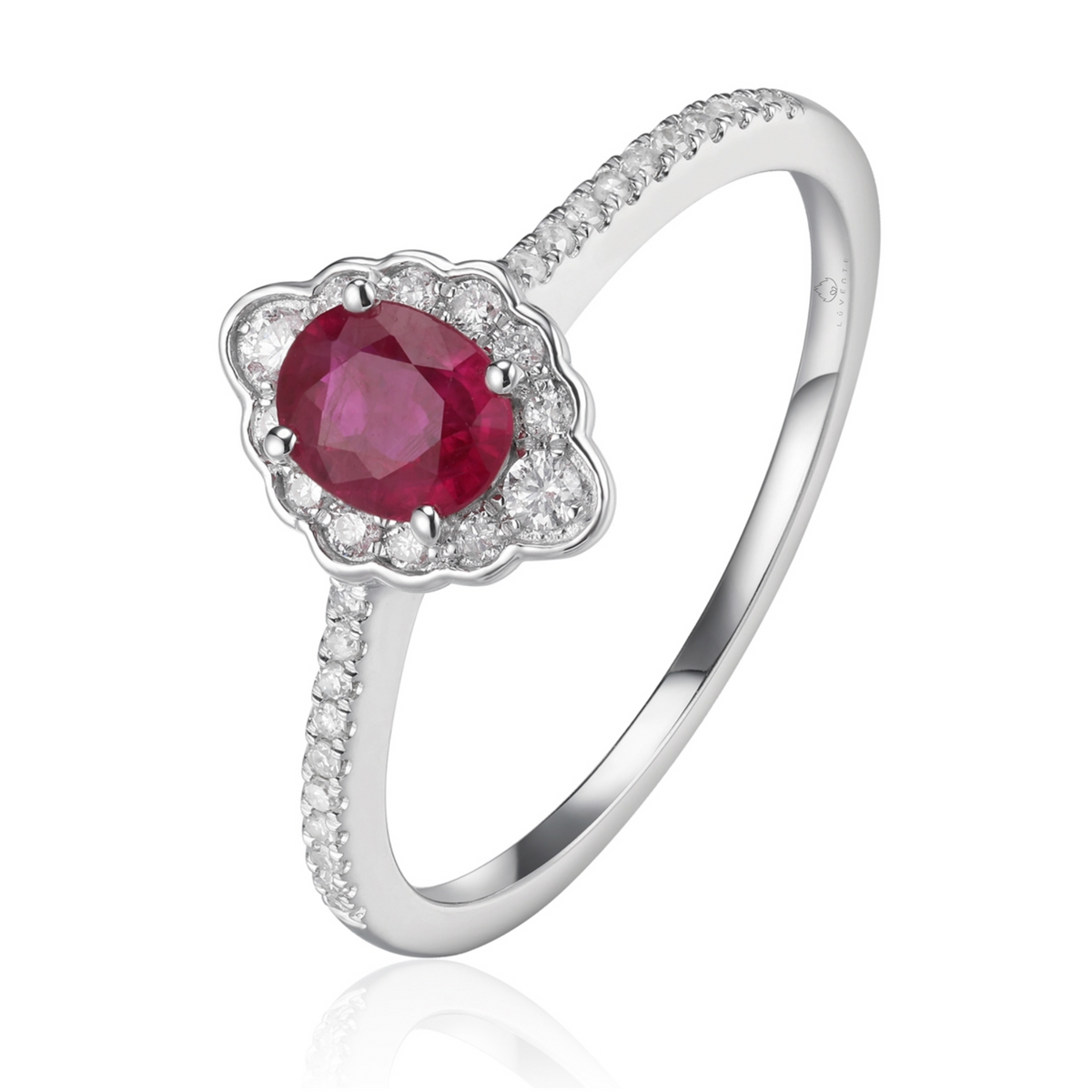 14K White Gold Oval Ruby Ring with Diamonds