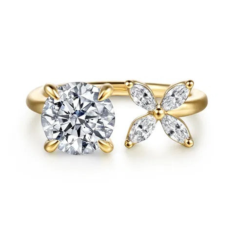 14K Yellow Gold Toi et Moi Round Diamond Engagement Ring