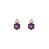 14kt Yellow Gold 1.84ctw Hexagon Amethyst .19ctw Diamond Studs.
