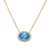 14K Gold Oval East-West Blue Topaz Diamond Halo Necklace