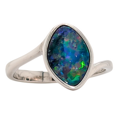 Sterling Silver Australian Opal Doublet Freeform Ring