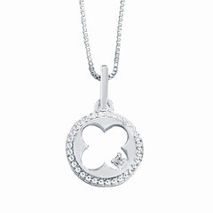 Sterling Silver Clover Coin Necklace with Diamond