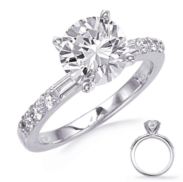14K White Gold Baguette & Round Diamond Engagement Semi-Mount