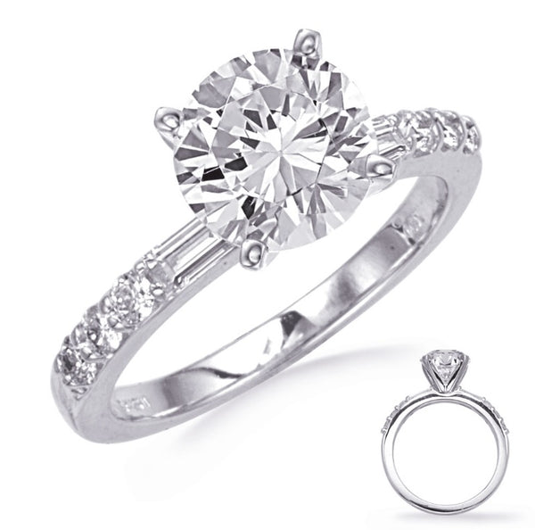 14K White Gold Baguette & Round Diamond Engagement Semi-Mount