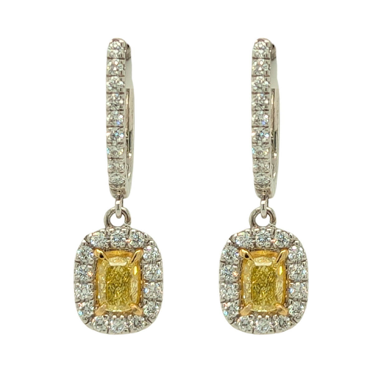 14K Gold GIA Certified Cushion Natural Diamond Dangle Earrings