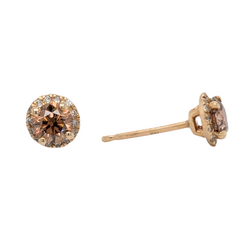 14K Yellow Gold Cognac Diamond Halo Studs