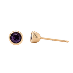 10K Yellow Gold Amethyst Bezel Studs
