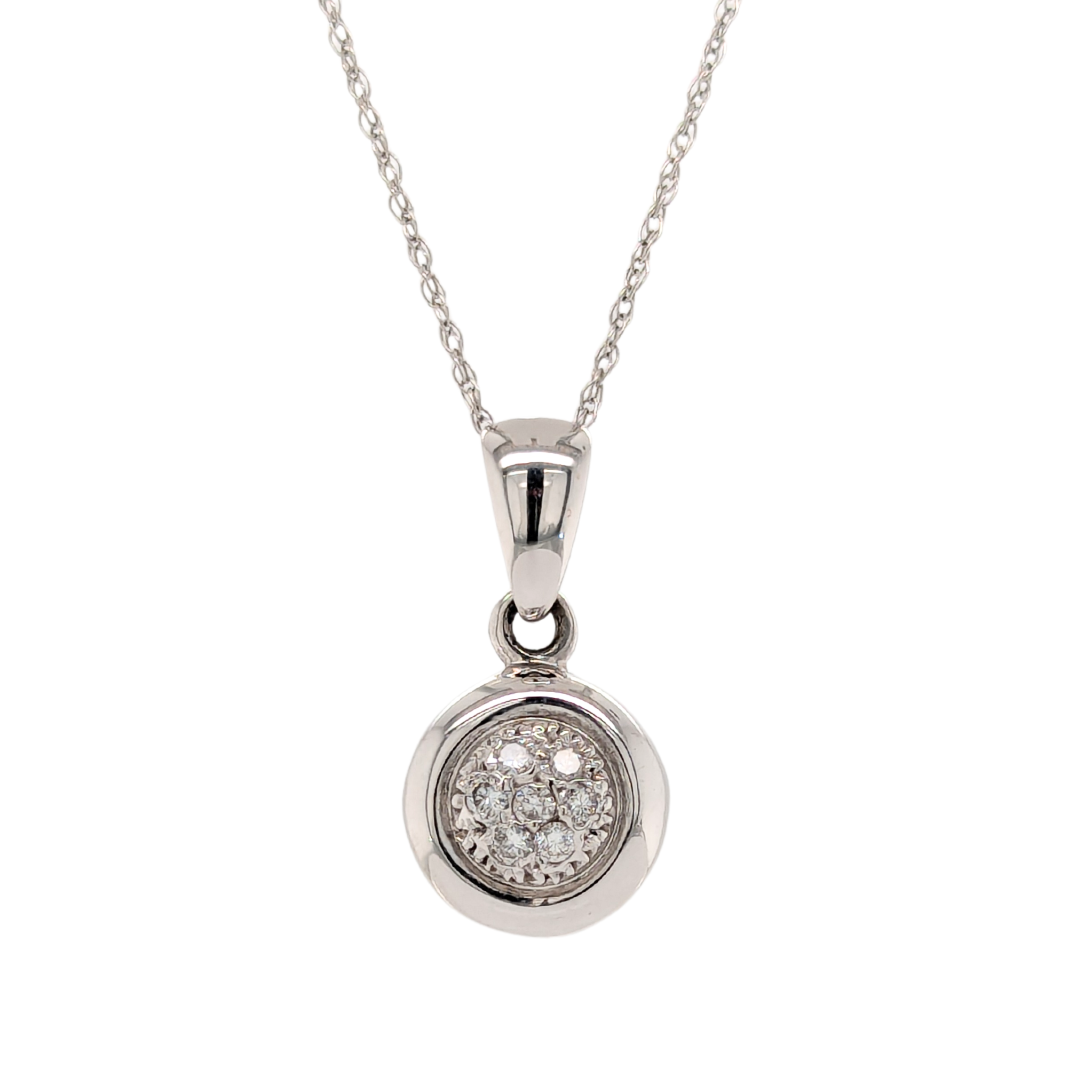 18K Pave Diamond Circle Pendant with 14K Loose Rope Chain