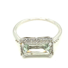 Sterling Silver Praisiolite East-West Ring with White Topaz