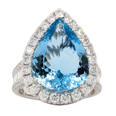 18K White Gold 7.32CT Aquamarine Ring with Diamonds