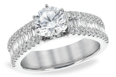 14K White Gold Baguette and Round Diamond Center Engagement Ring (Semi-Mount)