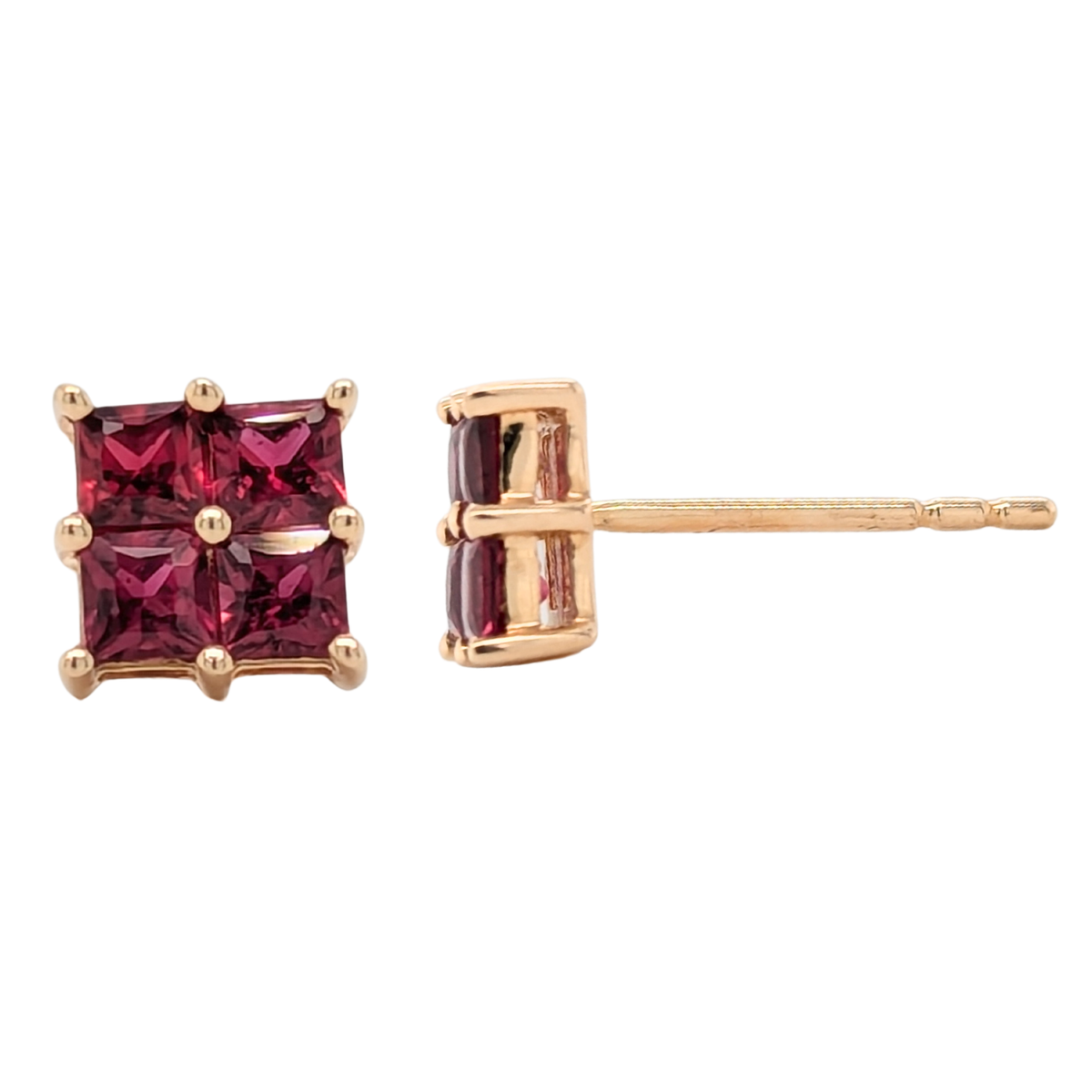 14K Yellow Gold Ruby Prong Set Square Earrings