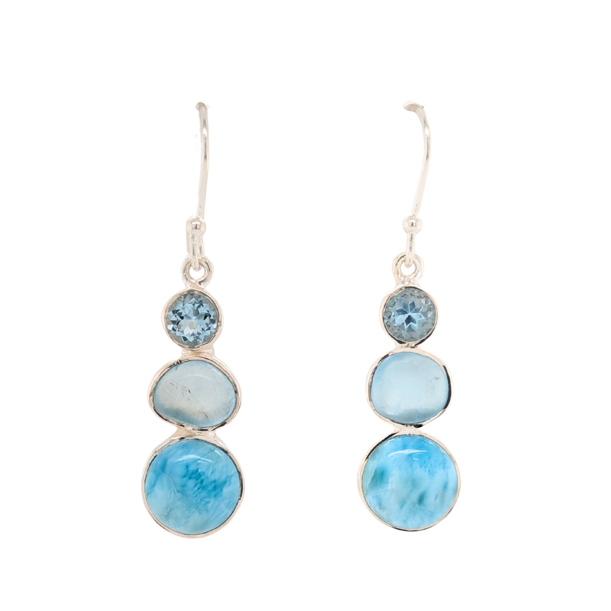 Sterling Silver Blue Topaz & Larimar Dangle Bezel Earrings