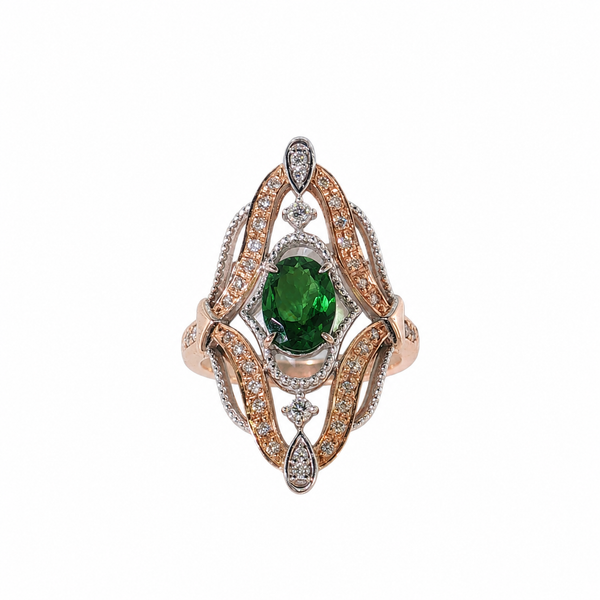 Estate 18kt Yellow Gold .98ct Tsavorite .27ctw Diamond Ring