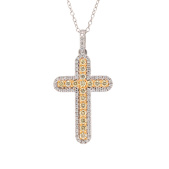 14K Two Tone .73CTW Yellow & White Diamond Pave Cross Pendant with Silver Chain