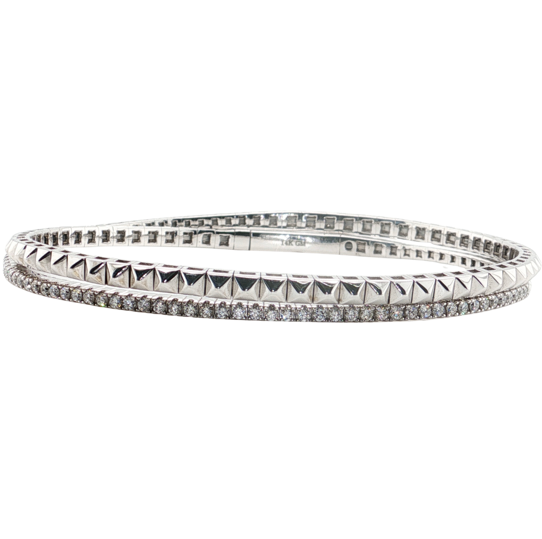 14kt White Gold 1ctw Diamond Wrap Around Flex Bangle.