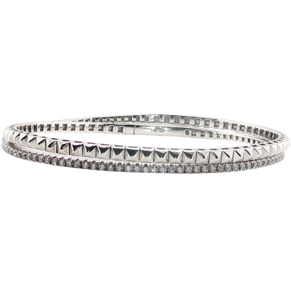 14kt White Gold 1ctw Diamond Wrap Around Flex Bangle.