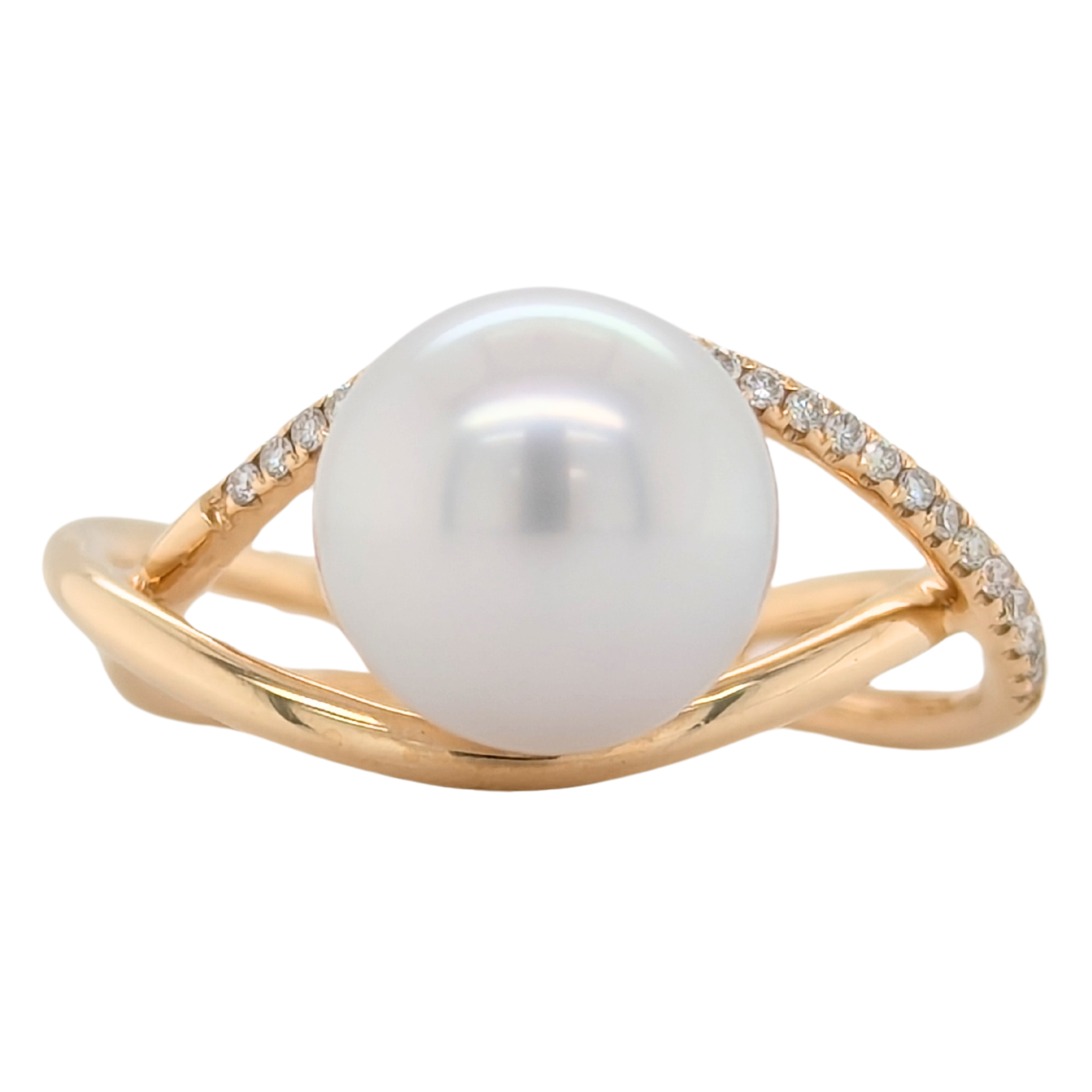 14K Gold South Sea Pearl Crossover Ring with Diamonds