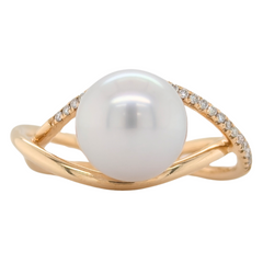 14K Gold South Sea Pearl Crossover Ring with Diamonds