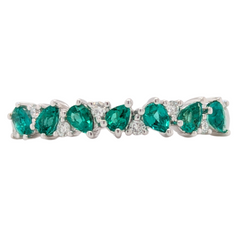14K White Gold Pear Shape Emerald & Diamond Gemstone Ring