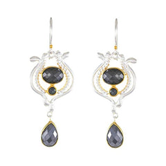 Sterling Silver and 22K Vermeil Hematite, Quartz, & Topaz Earrings