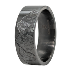 Men's Zirconium Hand Engraved Mountain Range Ring - Size 10