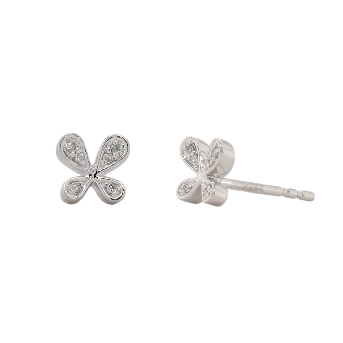 14K White Gold Butterfly Diamond Stud Earrings