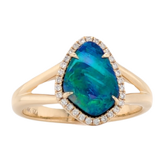 14K Yellow Gold Opal and Diamond Ring