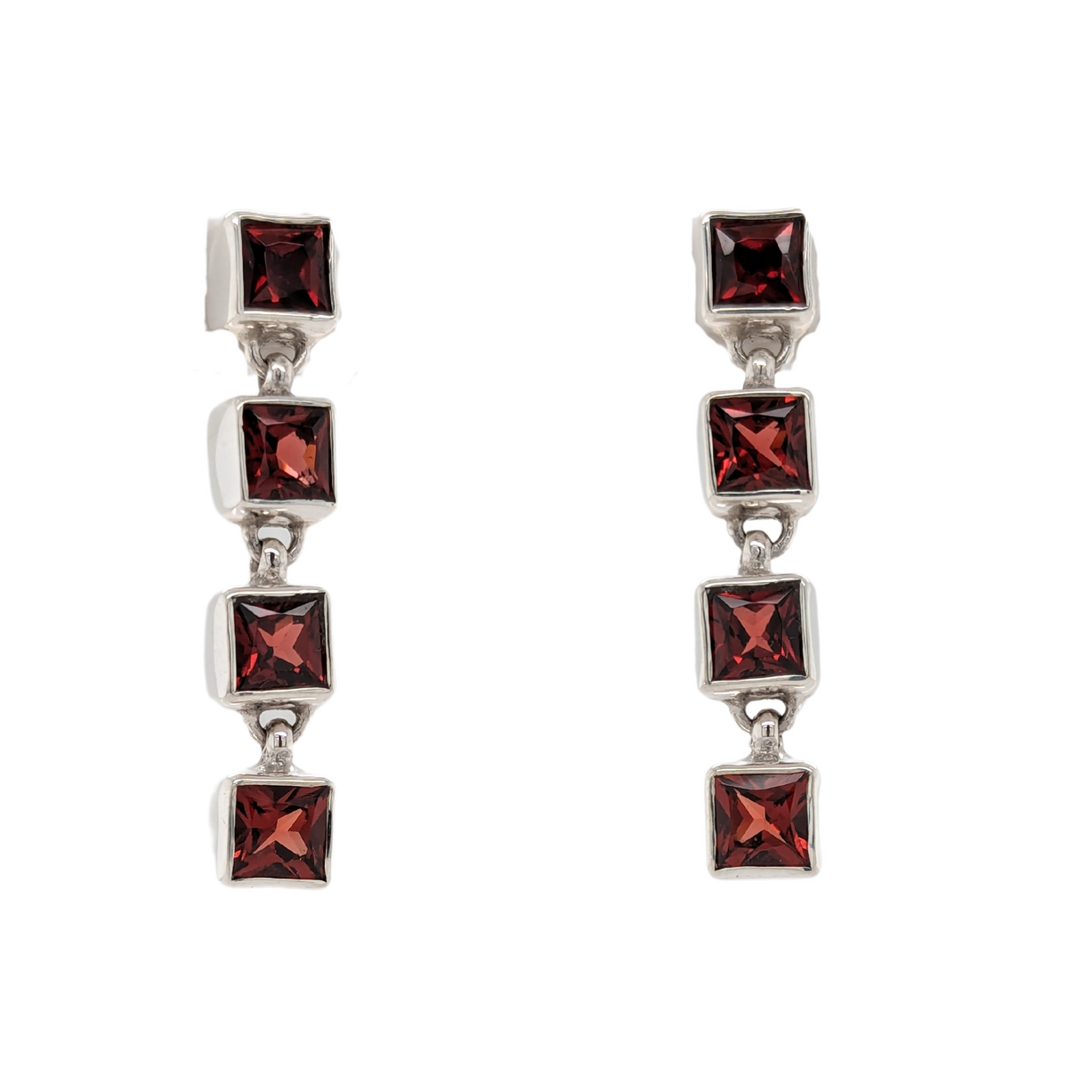 Sterling Silver Garnet Dangle Post Earrings