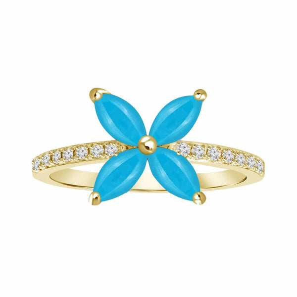 18K Yellow Gold Turquoise Flower Ring.