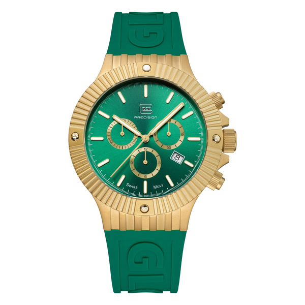 GLOCK GW-37-2-24 Goldtone and Green Silicone Strap Watch