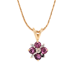 Estate: 14K Gold Ruby & Diaond Floral Pendant