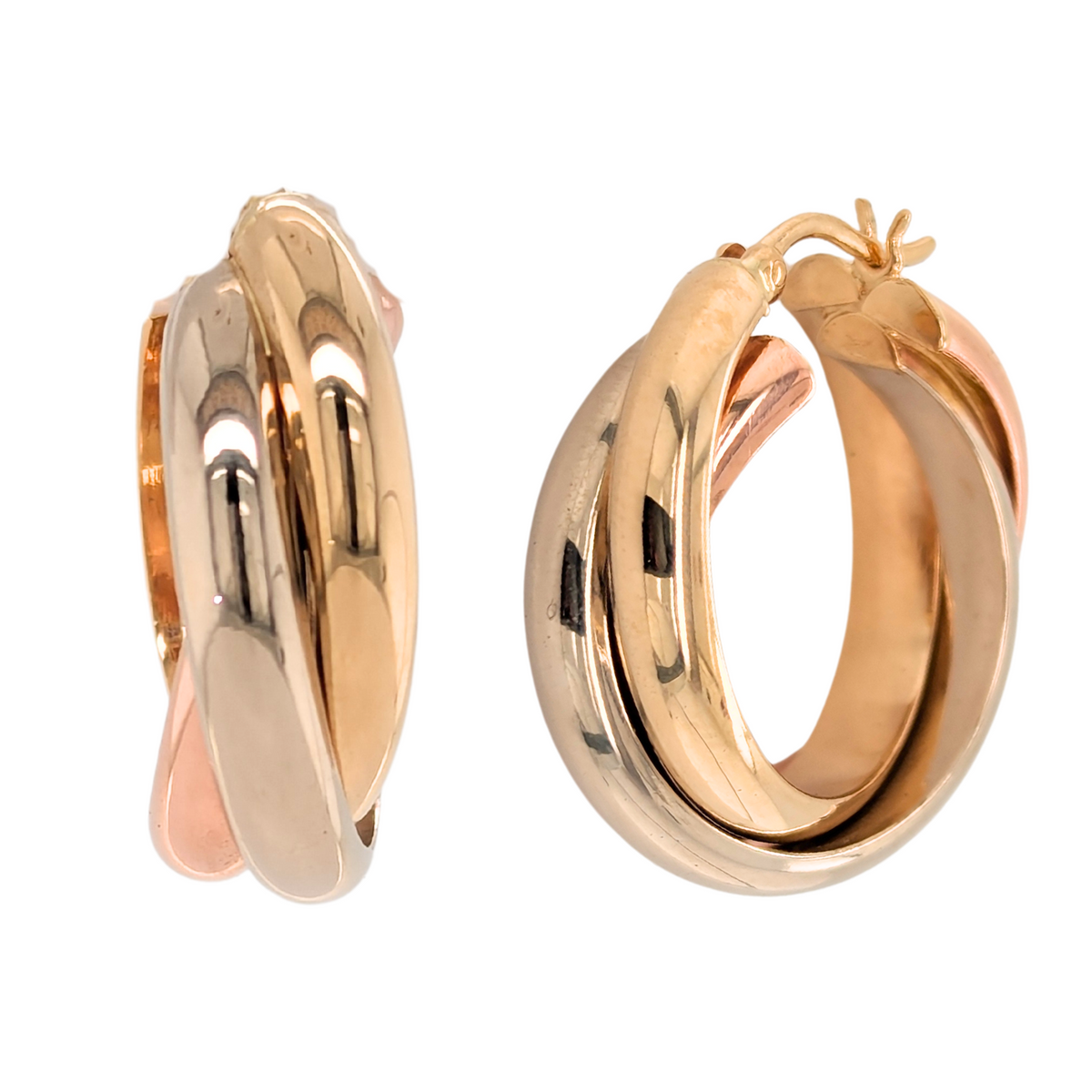 Estate: 14K Tri-Tone Twisted Hoop Earrings